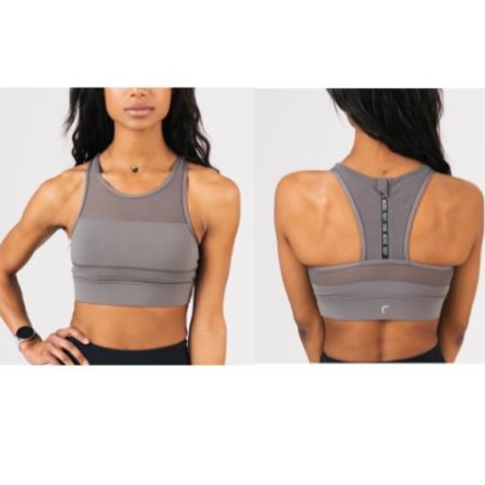 ZYIA Grey All Star Zipper Back Mesh Sports Bra Women's Size XS